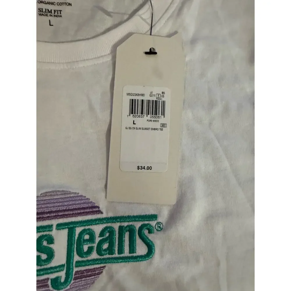 Guess Jeans Men's Logo Crew Short Sleeve Shirt L Large White
